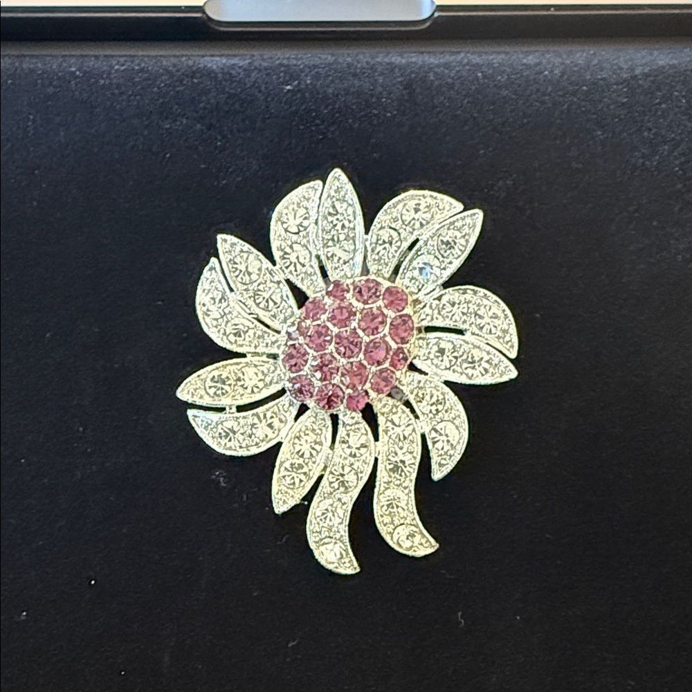 Vintage Celebrity Elegant Silver and Pink Floral Brooch